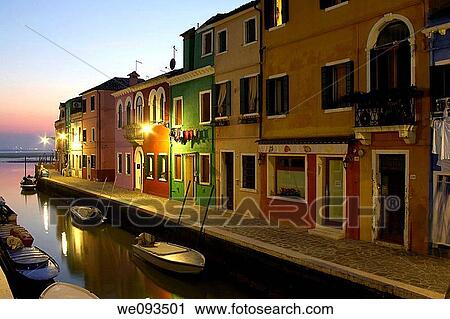 Colourful Houses at Dusk, Burano island, Veneto, Italy View Large Photo Image Stock Image - Colourful Houses at Dusk, Burano island, Veneto, Italy. Fotosearch