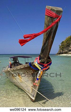 Colourful Long Tail Boat, Sea Beach, Krabi, Thailand View Large Photo Image Picture - Colourful Long Tail Boat, Sea Beach, Krabi, Thailand. Fotosearch