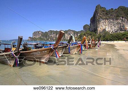 Colourful Long Tail Boats, Railay West Beach, Krabi, Thailand View Large Photo Image Stock Image - Colourful Long Tail Boats, Railay West Beach, Krabi, Thailand. Fotosearch