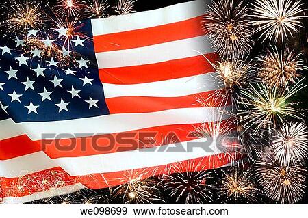 Composite image with many bursts of fireworks overlaid on a United States flag View Large Photo Image Stock Photo - Composite image with many bursts of fireworks overlaid on a United States flag. Fotosearch