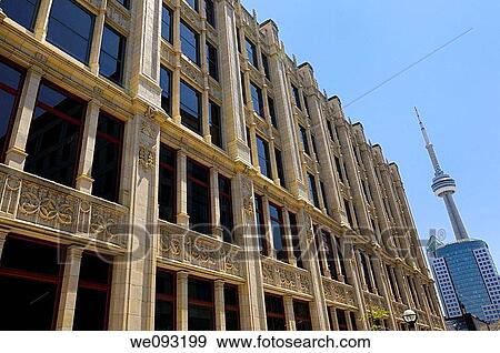 Stock Photo - CTV CHUM city tv building on Queen and John streets with Metro Hall and CN tower. Fotosearch