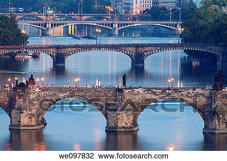 czech republic, prague - bridges over vltava river at dusk View Large Photo Image Stock Image - czech republic, prague - bridges over vltava river at dusk. Fotosearch
