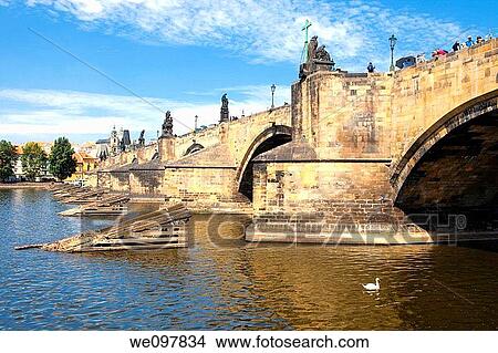 czech republic, prague -sideview of charles bridge View Large Photo Image Picture - czech republic, prague -sideview of charles bridge. Fotosearch