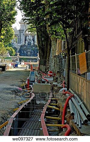 Stock Photo - day, blue, construction, city, boulevard, avenue. Fotosearch