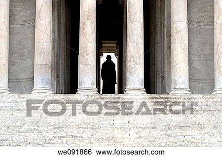 detail of the steps and columns of the Jefferson Memorial, showing silhouette of the statue of Thomas Jefferson View Large Photo Image Stock Photograph - detail of the steps and columns of the Jefferson Memorial, showing silhouette of the statue of Thomas Jefferson. Fotosearch