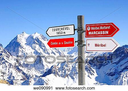 Direction sign to Meribel and Courchevel, skiing area Trois Vallees, France View Large Photo Image Stock Image - Direction sign to Meribel and Courchevel, skiing area Trois Vallees, France. Fotosearch