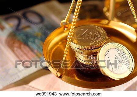 Euro coins in pan of weighing balance View Large Photo Image Stock Image - Euro coins in pan of weighing balance. Fotosearch
