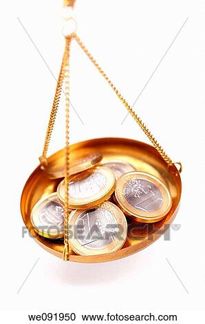 Euro coins in pan of weighing balance View Large Photo Image Stock Image - Euro coins in pan of weighing balance. Fotosearch