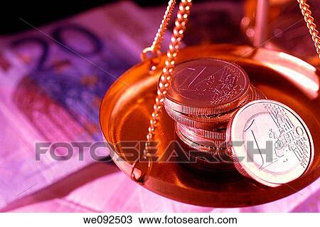 Euro coins in pan of weighing balance View Large Photo Image Stock Image - Euro coins in pan of weighing balance. Fotosearch