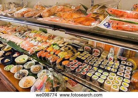 Fake sushi and bowls of Japanese foods on display in a store selling plastic food displays that restaurants use to show the food they sell inside Kappabashi Street famous for stores selling restaurant supplies, Tokyo, Japan View Large Photo Image Picture - Fake sushi and bowls of Japanese foods on display in a store selling plastic food displays that restaurants use to show the food they sell inside Kappabashi Street famous for stores selling restaurant supplies, Tokyo, Japan. Fotosearch