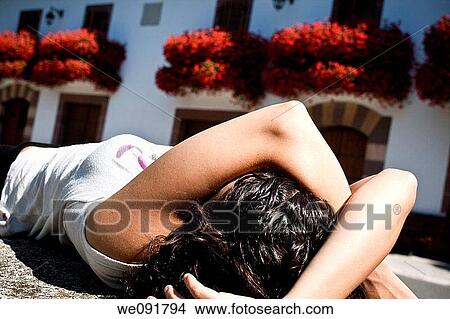 flower, sunbathing, sleep, girl, 20's View Large Photo Image Picture - flower, sunbathing, sleep, girl, 20's. Fotosearch