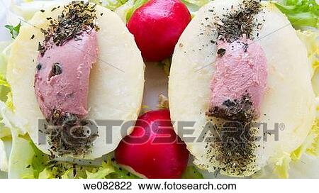 Foie pepper on a bed of potato salad and herbs View Large Photo Image Stock Image - Foie pepper on a bed of potato salad and herbs. Fotosearch
