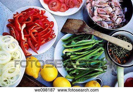 France provence ingredients for a paella dish View Large Photo Image Stock Photo - France provence ingredients for a paella dish. Fotosearch