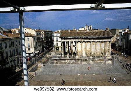 France Provence Nimes The Maison Carree Square From The Carre Des Arts Building View Large Photo Image Stock Image - France Provence Nimes The Maison Carree Square From The Carre Des Arts Building. Fotosearch