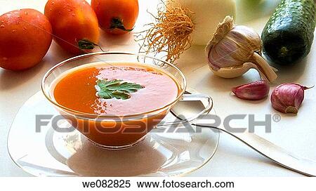 Gazpacho and ingredients View Large Photo Image Stock Photography - Gazpacho and ingredients. Fotosearch