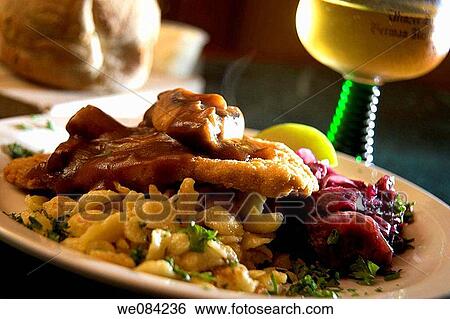 Stock Photograph - GERMAN FOOD JAGERSCHNITZEL. Fotosearch