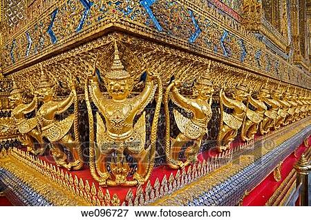 Stock Photo - Gold ornamental patter statuettes Temple of the Emerald Buddha The Grand Palace Bangkok Thailand. Fotosearch