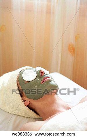 Green clay face skin theraphy massage, woman View Large Photo Image Stock Photography - Green clay face skin theraphy massage, woman. Fotosearch