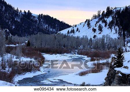 Gros Ventre River at dusk in the Bridger Teton National Forest wilderness area in winter View Large Photo Image Picture - Gros Ventre River at dusk in the Bridger Teton National Forest wilderness area in winter. Fotosearch
