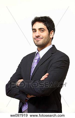 Happy business standing on white background View Large Photo Image Stock Photo - Happy business standing on white background. Fotosearch