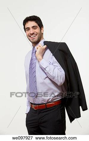 Happy business standing on white background View Large Photo Image Stock Photo - Happy business standing on white background. Fotosearch