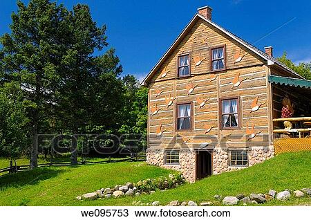 Historic French Canadian log farmhouse with Canada Geese decoration at Park Omega Quebec View Large Photo Image Stock Image - Historic French Canadian log farmhouse with Canada Geese decoration at Park Omega Quebec. Fotosearch