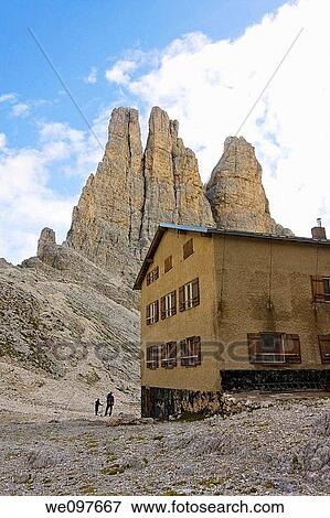 hostel in italian dolomites with famous catinaccio in background View Large Photo Image Stock Photo - hostel in italian dolomites with famous catinaccio in background. Fotosearch