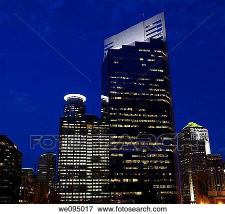 Indigo sky nightscape of downtown Minneapolis highrise tower lights at dusk View Large Photo Image Stock Photo - Indigo sky nightscape of downtown Minneapolis highrise tower lights at dusk. Fotosearch