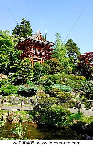 Japanese Tea Garden Temple Gate View Large Photo Image Stock Photo - Japanese Tea Garden Temple Gate. Fotosearch