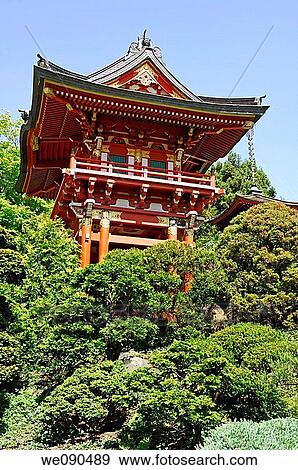 Japanese Tea Garden Temple Gate View Large Photo Image Stock Photo - Japanese Tea Garden Temple Gate. Fotosearch