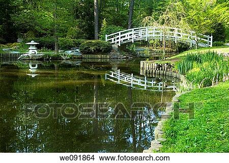 Japanese Zen Garden with Arched moon bridge and pagoda View Large Photo Image Picture - Japanese Zen Garden with Arched moon bridge and pagoda. Fotosearch