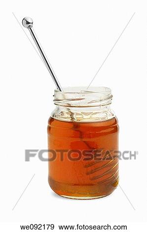 Jar of honey with drizzler View Large Photo Image Stock Photo - Jar of honey with drizzler. Fotosearch