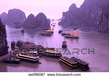 Junk Boats, Halong Bay, Vietnam View Large Photo Image Stock Photo - Junk Boats, Halong Bay, Vietnam. Fotosearch