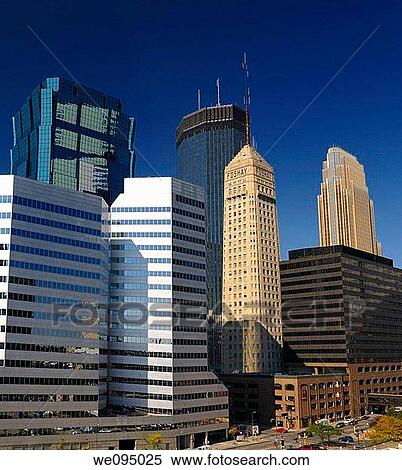 Stock Photography - Kinnard Financial Center and AT&T and IDS and Foshay and TCF Towers and Wells Fargo in Minneapolis cityscape. Fotosearch
