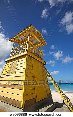 Lifeguard tower in? Pebble Beach?, Barbados,? West Indies? View Large Photo Image Stock Photograph - Lifeguard tower in? Pebble Beach?, Barbados,? West Indies?. Fotosearch