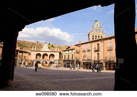 Main Square viewed from the arcade. Ayll? n, Segovia province, Castilla Le? n, Spain. View Large Photo Image Stock Image - Main Square viewed from the arcade. Ayll? n, Segovia province, Castilla Le? n, Spain.. Fotosearch