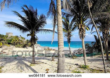 Stock Image - Mayan ruins of Tulum, Mayan Riviera. Quintana Roo, Yucatan Peninsula, Mexico. Fotosearch