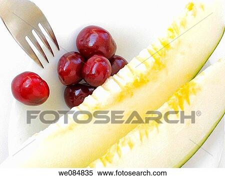 Melon and cherries View Large Photo Image Stock Photography - Melon and cherries. Fotosearch
