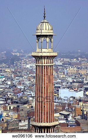 Stock Photograph - Minaret, Jama Masjid Mosque, Delhi, India. Fotosearch