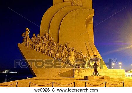Monument to the Discoveries at Dusk, Padrao dos Descobrimentos, Belem, Lisbon, Portugal View Large Photo Image Stock Photo - Monument to the Discoveries at Dusk, Padrao dos Descobrimentos, Belem, Lisbon, Portugal. Fotosearch