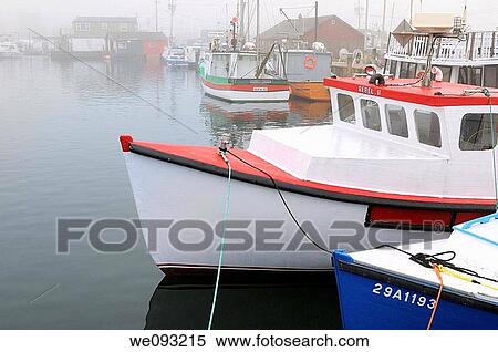 Moored boats on Government Wharf in fog at Fishermans Cove Eastern Passage Halifax Nova Scotia View Large Photo Image Stock Photography - Moored boats on Government Wharf in fog at Fishermans Cove Eastern Passage Halifax Nova Scotia. Fotosearch