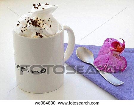 Mug with capuccino, View Large Photo Image Stock Image - Mug with capuccino,. Fotosearch