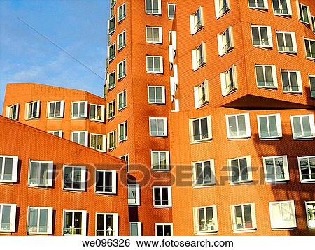 Stock Photograph - Neuer Zolholf buildings offices by the architect Frank Gehry, Medienhafen, Dusseldorf, Germany, Europe. Fotosearch
