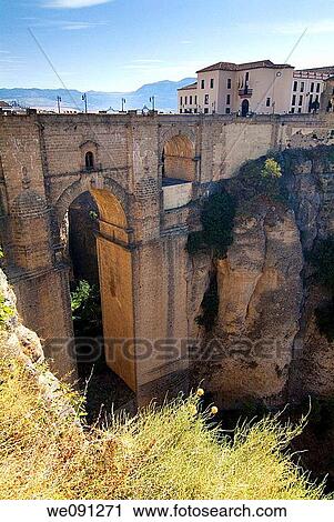 Stock Image - New Bridge of Ronda. Malaga. Andalucia. Spain.. Fotosearch