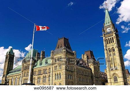 Ottawa Parliament Buildings Center Block with Peace Tower and Canadian flag View Large Photo Image Stock Photo - Ottawa Parliament Buildings Center Block with Peace Tower and Canadian flag. Fotosearch