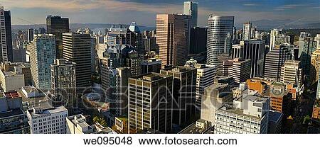 Panoramic aerial view of downtown Vancouver high rise towers from the Harbour Centre lookout View Large Photo Image Stock Photo - Panoramic aerial view of downtown Vancouver high rise towers from the Harbour Centre lookout. Fotosearch