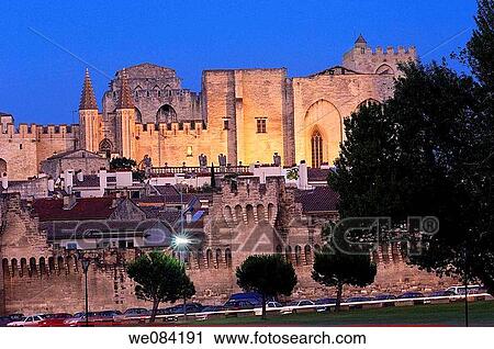 Papal Palace (Palais des Papes) at dusk, Avignon. Vaucluse, Provence-Alpes-C? te d? Azur, France View Large Photo Image Stock Image - Papal Palace (Palais des Papes) at dusk, Avignon. Vaucluse, Provence-Alpes-C? te d? Azur, France. Fotosearch