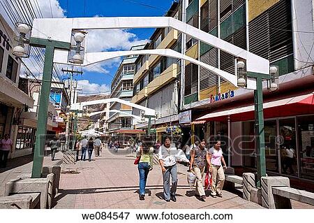Pedestrain shopping street off Park Central, Plaza Morazan, Tegucigalpa, Honduras View Large Photo Image Stock Photo - Pedestrain shopping street off Park Central, Plaza Morazan, Tegucigalpa, Honduras. Fotosearch