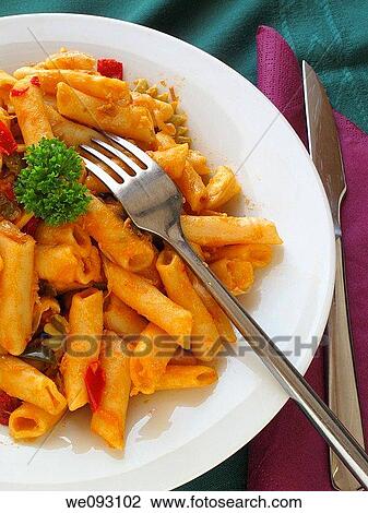 Stock Image - Penne with vegetables. Fotosearch