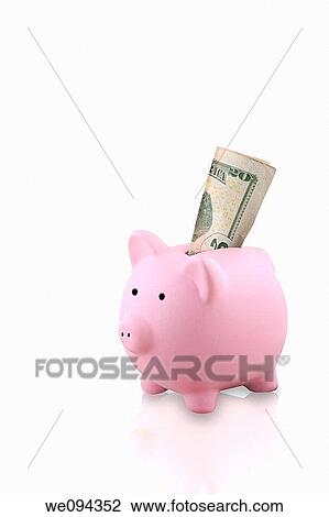 Pink Piggy Bank isolated on white background and has a 20 dollar bill sticking out View Large Photo Image Stock Image - Pink Piggy Bank isolated on white background and has a 20 dollar bill sticking out. Fotosearch